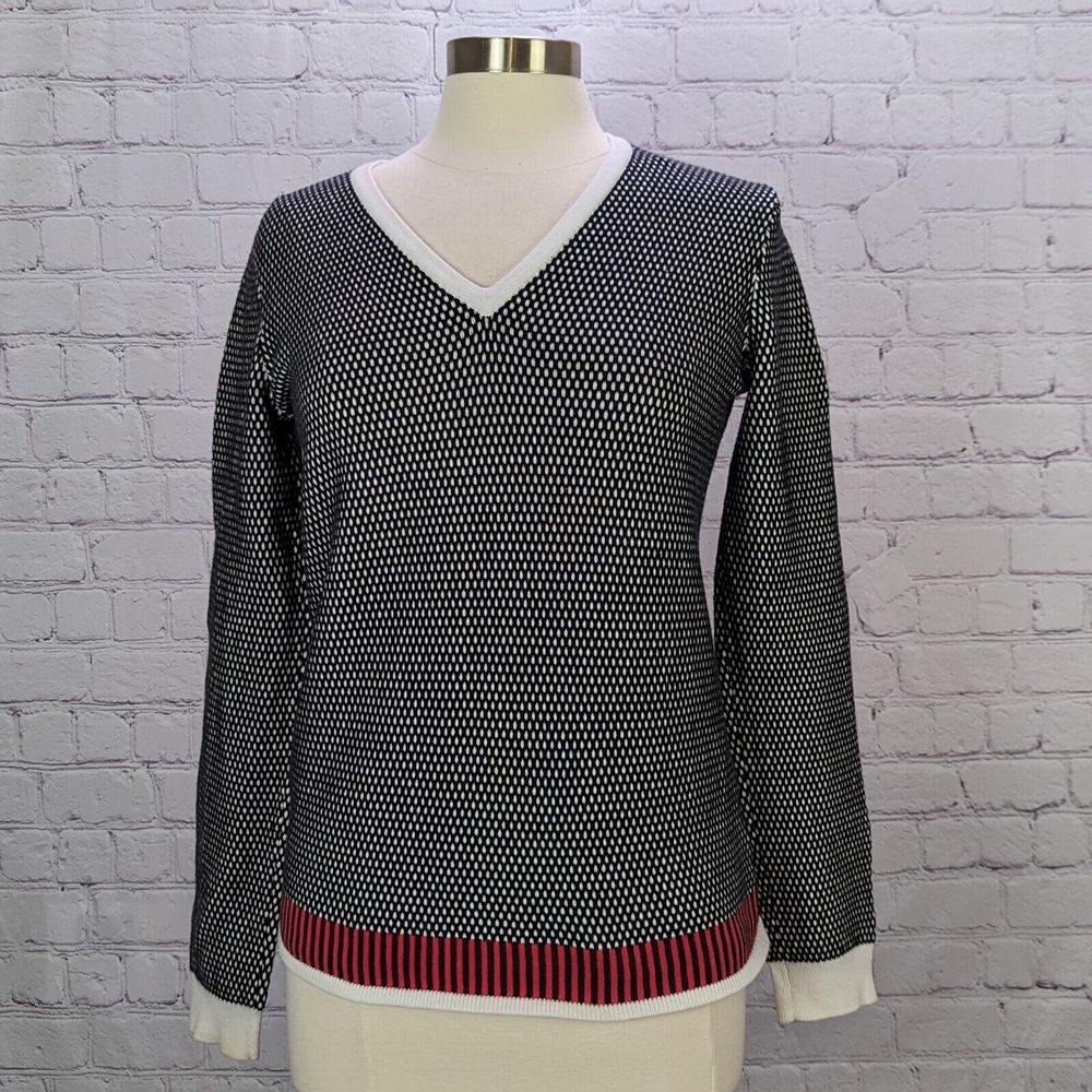 Nivo by Lanctot Golf Sweater Sz Medium Black White Polka Dot Coral Glacier Club